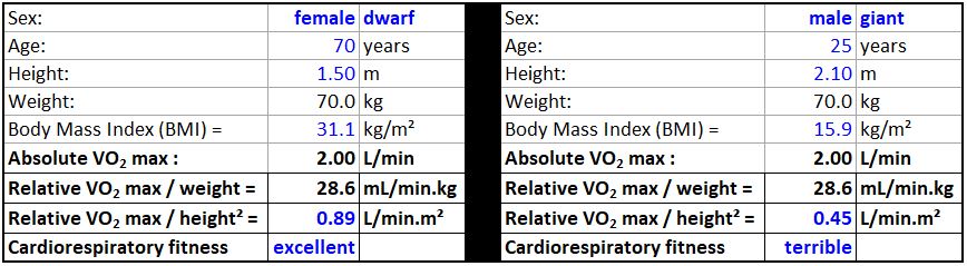 VO2 max comparison between dwarf and giant